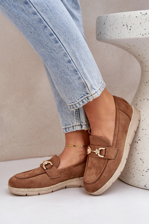 Ažūrs Mokasīni Ze Zelta krāsasm Detalem I JutoIną Plecionką brūnas krāsas Lainer