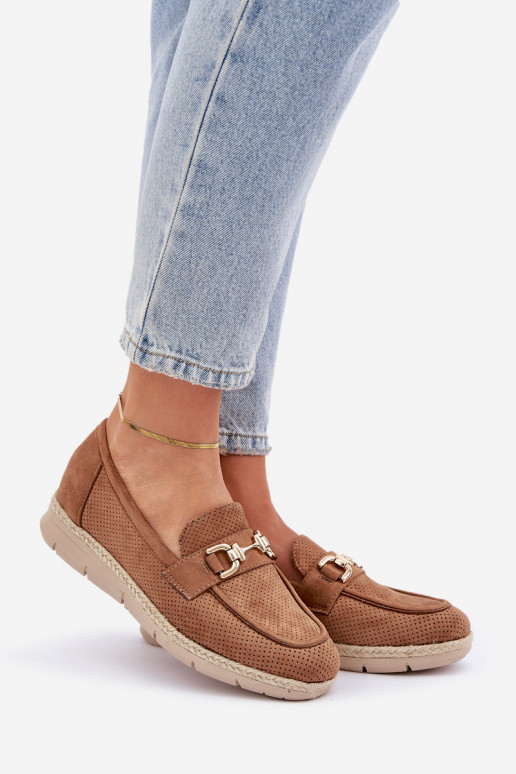 Ažūrs Mokasīni Ze Zelta krāsasm Detalem I JutoIną Plecionką brūnas krāsas Lainer