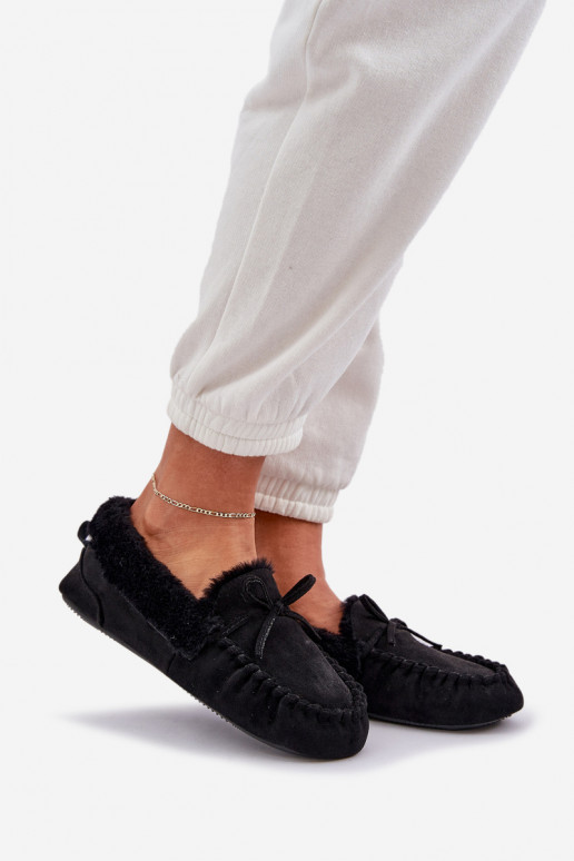 Mokasīni Čības Sieviešu ar kažokādu melnas krāsas Kleogoria