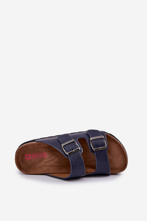 Vieglas vīriešu čības ar sprādzēm Eko āda Big Star NN174530 tumši zilas krāsas