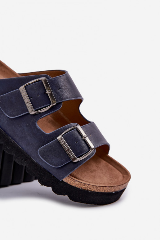 Vieglas vīriešu čības ar sprādzēm Eko āda Big Star NN174530 tumši zilas krāsas