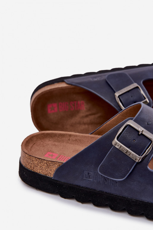 Vieglas vīriešu čības ar sprādzēm Eko āda Big Star NN174530 tumši zilas krāsas