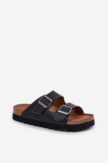 Vieglas vīriešu čības ar sprādzēm Eko āda Big Star NN174531 melnas krāsas