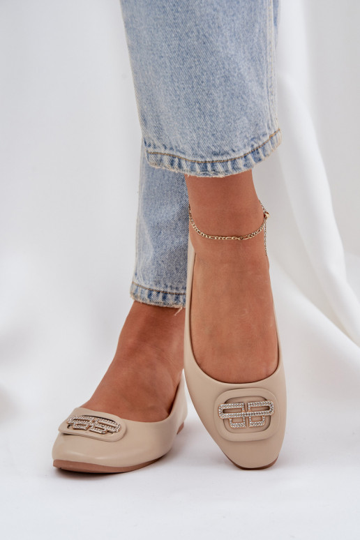 Balerīnas Uz plakanas zoles ar ornamentiem smilšu krāsas Ainoria