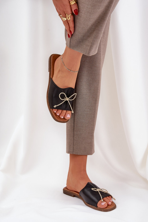 Čības Uz plakanas zoles dekorēti Kokardką melnas krāsas Deonelis