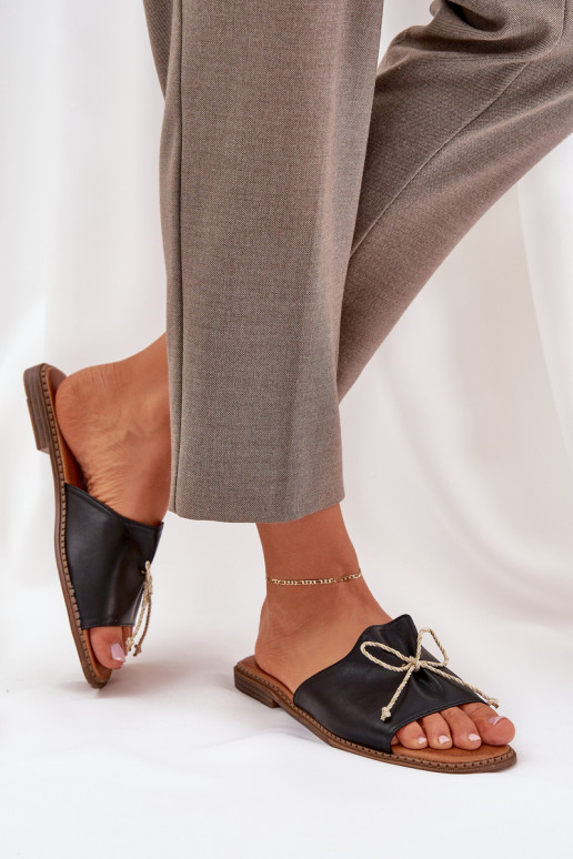 Čības Uz plakanas zoles dekorēti Kokardką melnas krāsas Deonelis