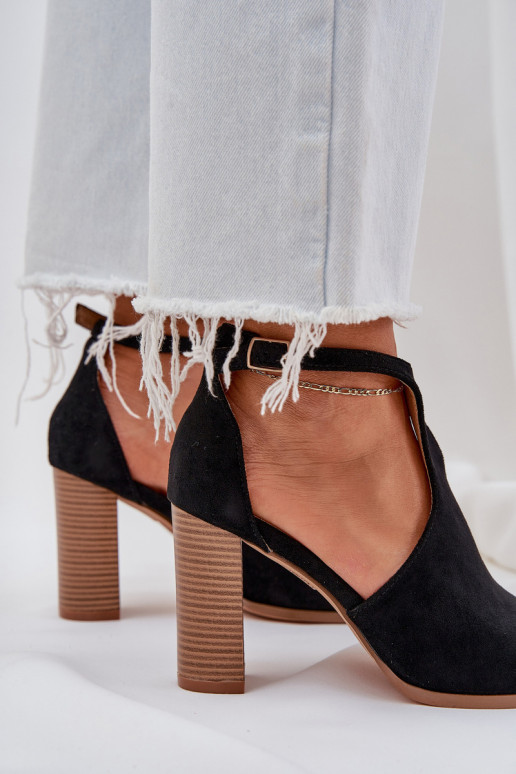 sandales ar papēdi Z Eko zamšādau melnas krāsas Lanadriena