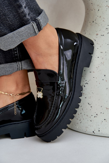 Lakoti mokasīni Sieviešu Z Przypinką Lācis melnas krāsas INulinea