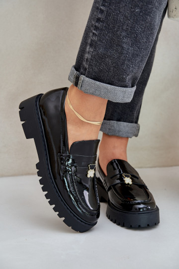 Lakoti mokasīni Sieviešu Z Przypinką Lācis melnas krāsas INulinea 2