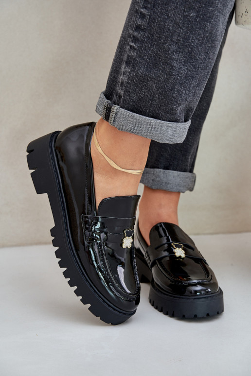 Lakoti mokasīni Sieviešu Z Przypinką Lācis melnas krāsas INulinea