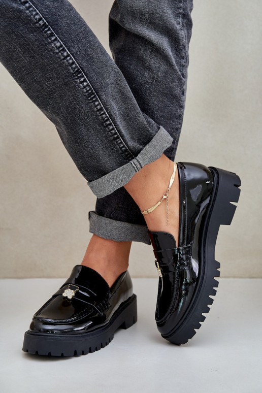 Lakoti mokasīni Sieviešu Z Przypinką Lācis melnas krāsas INulinea