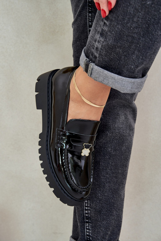 Lakoti mokasīni Sieviešu Z Przypinką Lācis melnas krāsas INulinea