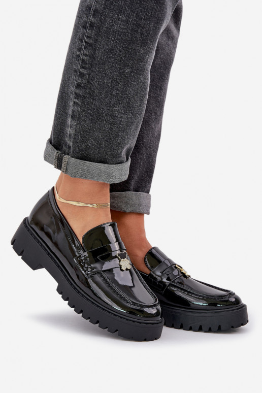 Lakoti mokasīni Sieviešu Z Przypinką Lācis melnas krāsas INulinea