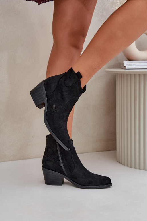 kovboju stila puszābaki Uz pili Eko Ažūra zamšādas S.Barski HY51-061 melnas krāsas