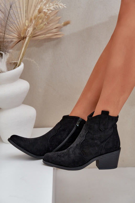 kovboju stila puszābaki Uz pili Eko Ažūra zamšādas S.Barski HY51-061 melnas krāsas