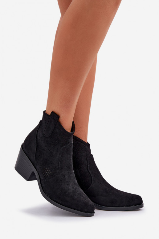 kovboju stila puszābaki Uz pili Eko Ažūra zamšādas S.Barski HY51-061 melnas krāsas