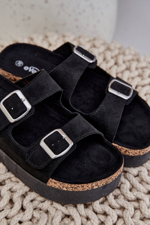 sieviešu čības ar platformu ar sprādzēm melnas krāsas Aramia