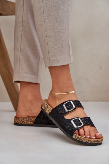 Auduma Čības Uz korķa zoles ar sprādzēm melnas krāsas Atera 2