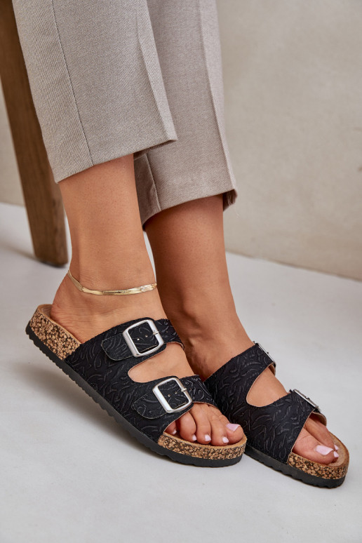 Auduma Čības Uz korķa zoles ar sprādzēm melnas krāsas Atera