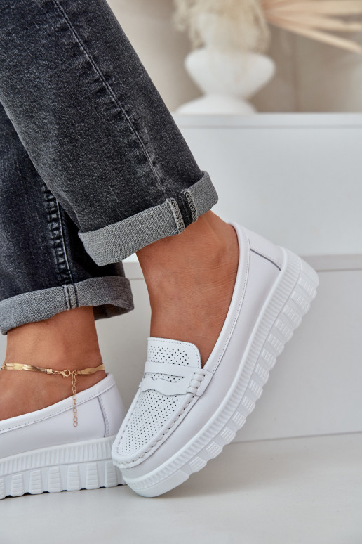 Āda Sieviešu mokasīni ar apzeltītu zoli I Koturnie baltas krāsas Elanindel