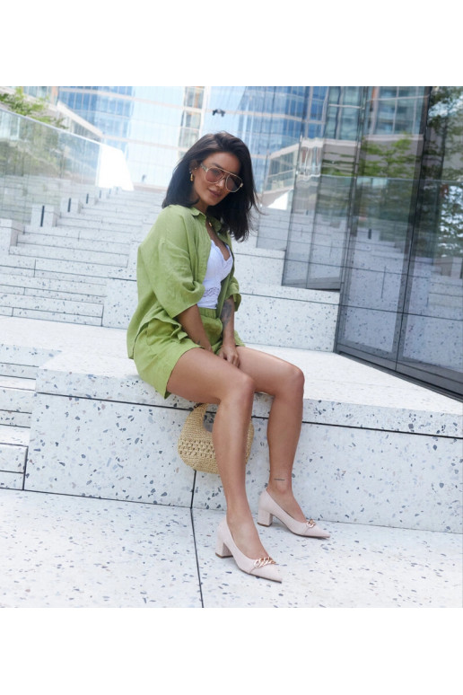 Bēšas pumpas ar bloka papēdi Makka