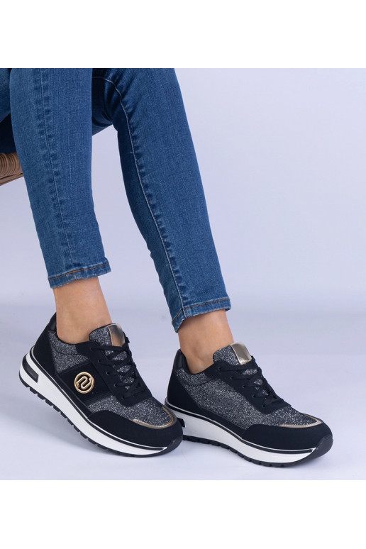 Melnas spīdīgas kedas ar zelta...