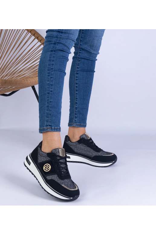 Melnas spīdīgas kedas ar zelta...