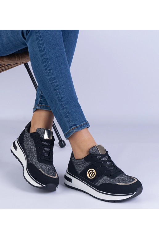 Melnas spīdīgas kedas ar zelta...