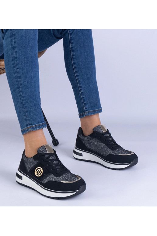 Melnas spīdīgas kedas ar zelta...