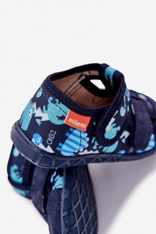 Čības Milami Bērnu apavi ar lipīgām aizdarēm IN Dinozaursi tumši zilas krāsas Reathiana