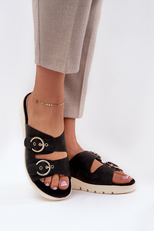 Gaisma sieviešu čības Uz Ķīļa ar sprādzēm melnas krāsas Hellexia