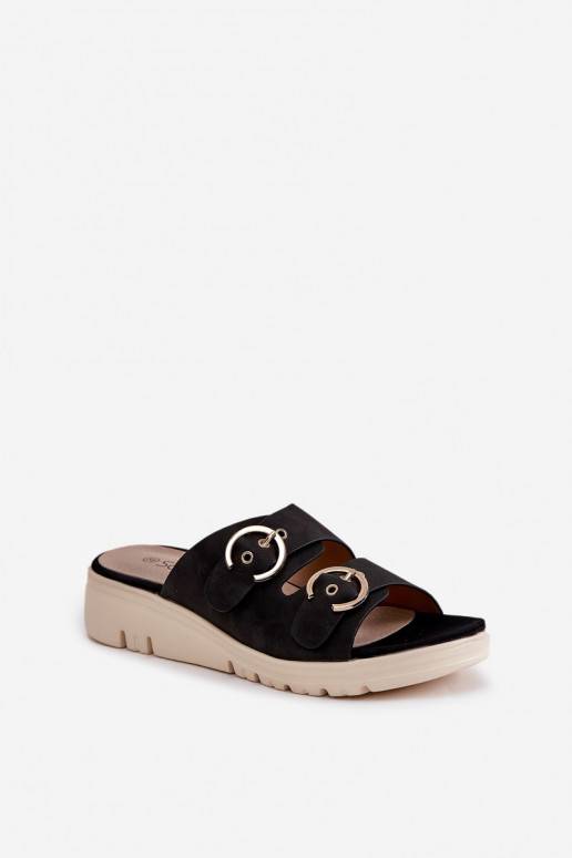 Gaisma sieviešu čības Uz Ķīļa ar sprādzēm melnas krāsas Hellexia