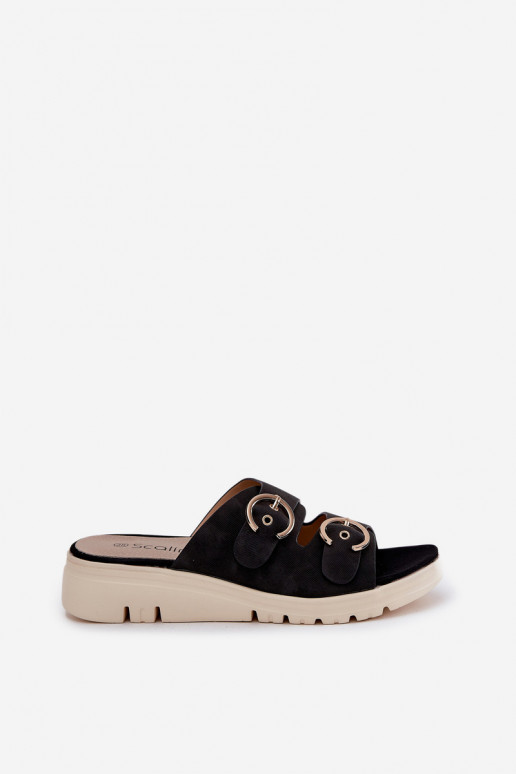 Gaisma sieviešu čības Uz Ķīļa ar sprādzēm melnas krāsas Hellexia