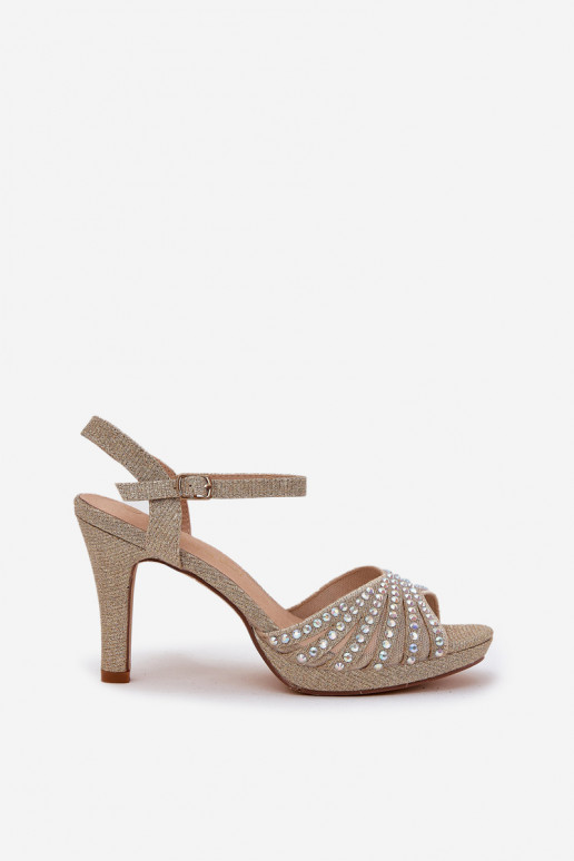 sandales ar papēdi Ar Dekorāciju Un mirdzēt D&A MR1038-33 Zelta krāsas sandales ar papēdi Ar Dekorāciju Un mirdzēt D&A MR1038-33 Zelta krāsas