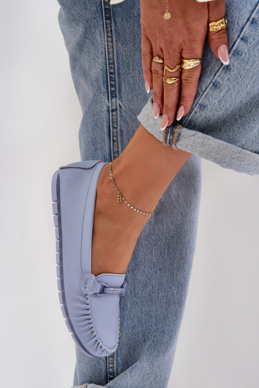 zempapēžu Āda Mokasīni ar ornamentiem S.Barski LR51-547 Zilas krāsas zempapēžu Āda Mokasīni ar ornamentiem S.Barski LR51-547 Zilas krāsas