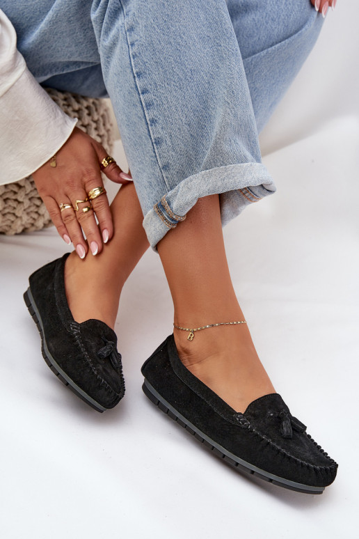 Sieviešu dzīvoklis Klasiski zamšādas mokasīni S.Barski LR51-548 melnas krāsas