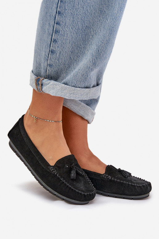 Sieviešu dzīvoklis Klasiski zamšādas mokasīni S.Barski LR51-548 melnas krāsas