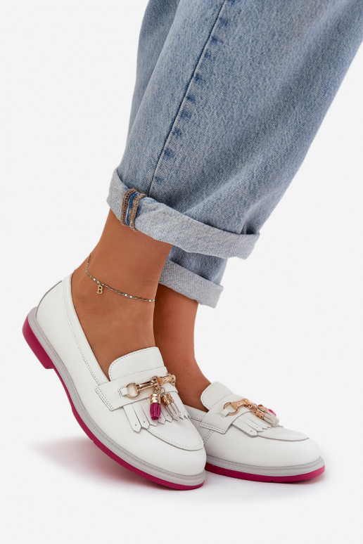 Āda Eleganta stila Mokasīni ar platiem papēžiem S.Barski LR51-768 baltas krāsas Āda Eleganta stila Mokasīni ar platiem papēžiem S.Barski LR51-768 baltas krāsas