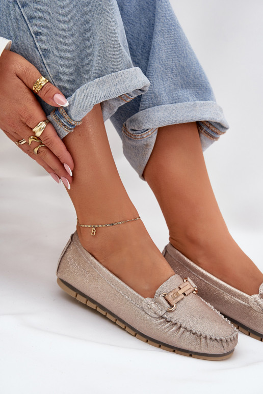 Spīdīgi zempapēžu Mokasīni Izgatavota no dabīgas ādas D&A LR51-546 Zelta krāsas Spīdīgi zempapēžu Mokasīni Izgatavota no dabīgas ādas D&A LR51-546 Zelta krāsas