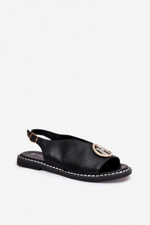 zempapēžu Eleganta stila sandales ar ornamentiem melnas krāsas Iseliria zempapēžu Eleganta stila sandales ar ornamentiem melnas krāsas Iseliria