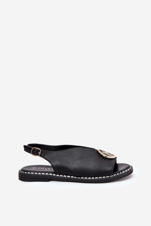 zempapēžu Eleganta stila sandales ar ornamentiem melnas krāsas Iseliria zempapēžu Eleganta stila sandales ar ornamentiem melnas krāsas Iseliria