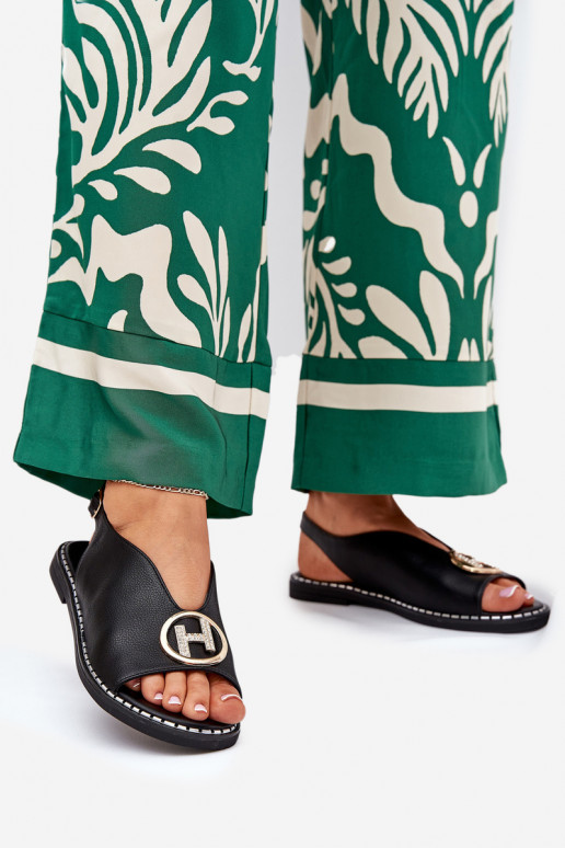 zempapēžu Eleganta stila sandales ar ornamentiem melnas krāsas Iseliria zempapēžu Eleganta stila sandales ar ornamentiem melnas krāsas Iseliria