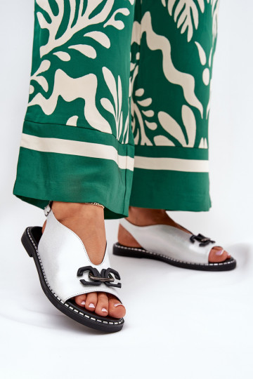 sandales ar platiem papēžiem ar ornamentiem Eko āda Sudraba krāsas Tillireta