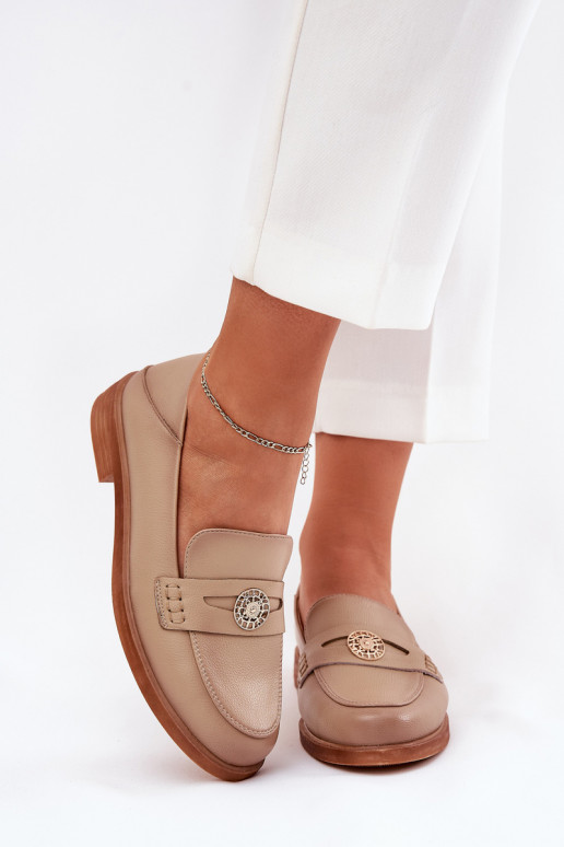 Eleganta stila sieviešu mokasīni Z Ieslēgtsturalnej Skóry Vinceza 18100 smilšu krāsas