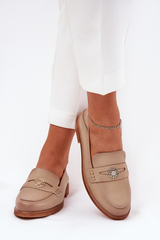 Eleganta stila sieviešu mokasīni Z Ieslēgtsturalnej Skóry Vinceza 18100 smilšu krāsas