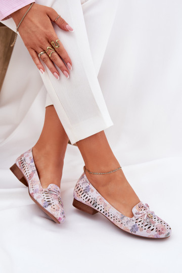 Ažūra balerīnas ar bantītēm ar puķītēm Eko zamšādaoIne Dažādu krāsu Amepitrea