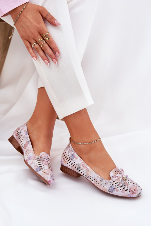 Ažūra balerīnas ar bantītēm ar puķītēm Eko zamšādaoIne Dažādu krāsu Amepitrea