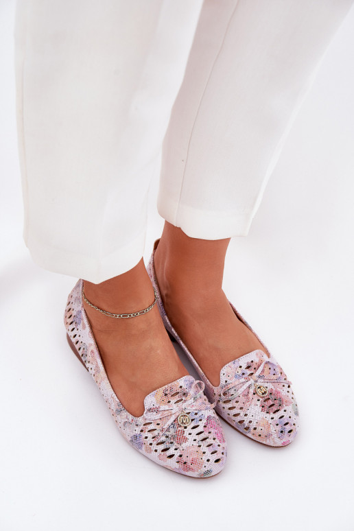 Ažūra balerīnas ar bantītēm ar puķītēm Eko zamšādaoIne Dažādu krāsu Amepitrea