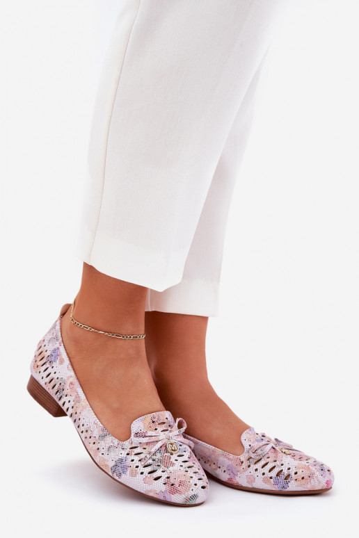 Ažūra balerīnas ar bantītēm ar puķītēm Eko zamšādaoIne Dažādu krāsu Amepitrea