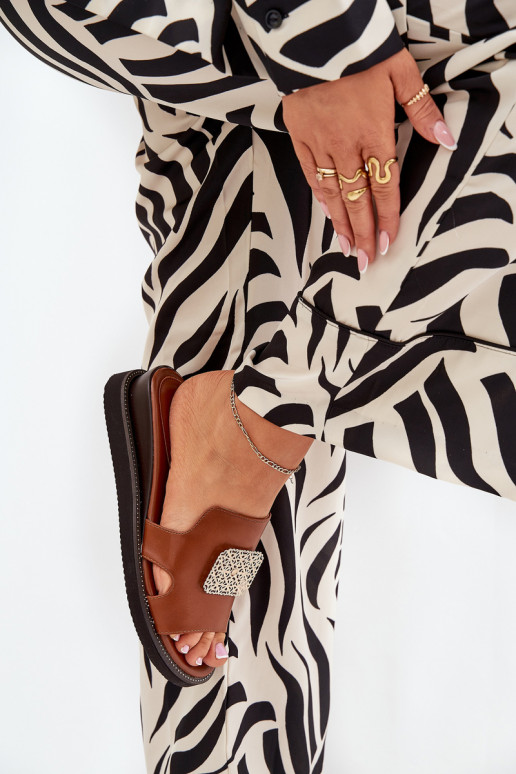 sieviešu čības Uz Ķīļa Eko Āda ar ornamentiem brūnas krāsas Sarela